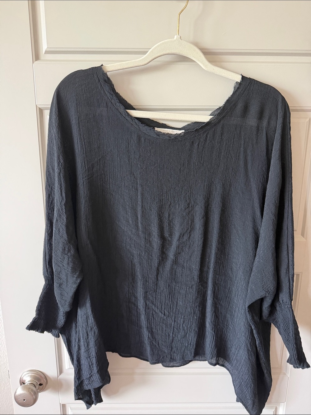 Relaxed Washed Black Long-Sleeve Tunic Top